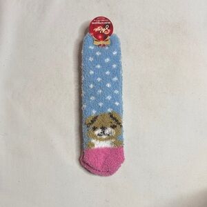 Shine Cozy Blue/Pink Bear Socks